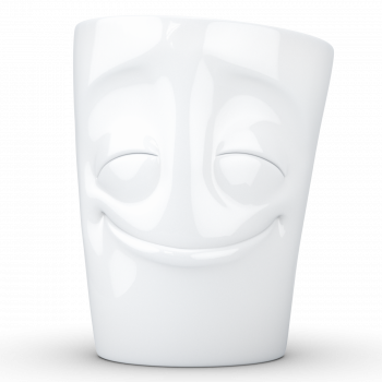 FiftyEight Henkelbecher Mug Vergnügt weiss